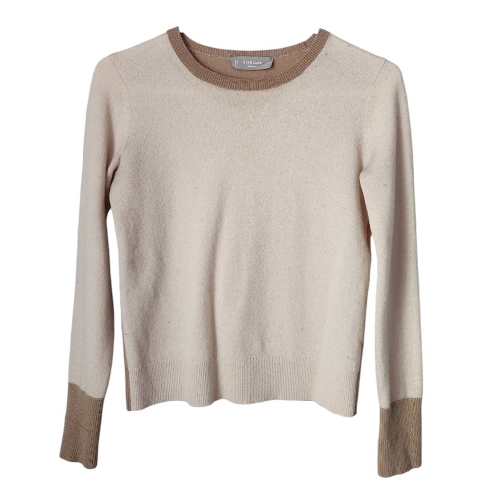 EVERLANE 100% Cashmere Two Tone‎ Crewneck Sweater Tan Beige Women's XS